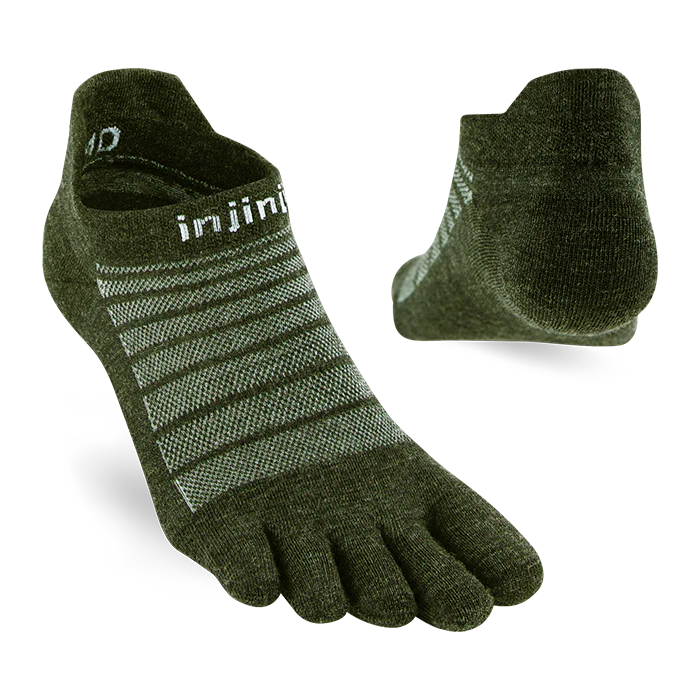 TerraToes Merino Run No-Show Toe Socks — Forest