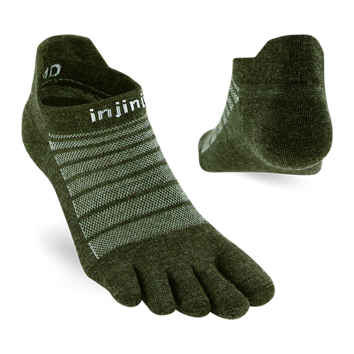 TerraToes Merino Run No-Show Toe Socks — Forest