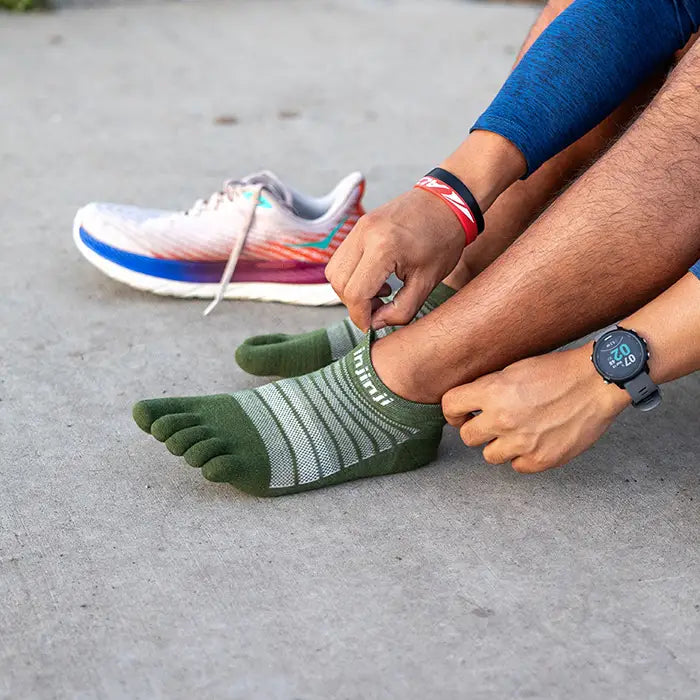 TerraToes Merino Run No-Show Toe Socks — Forest