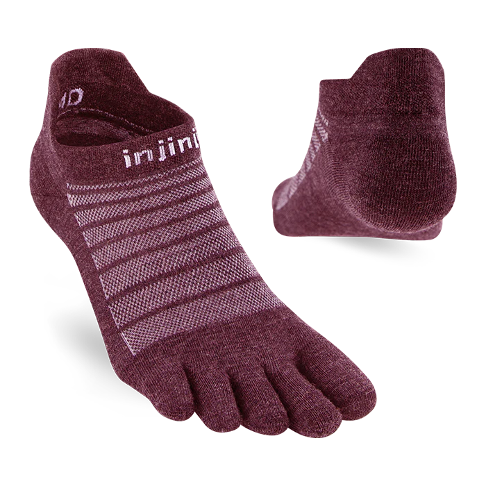 TerraToes Merino Run No-Show Toe Socks — Garnet