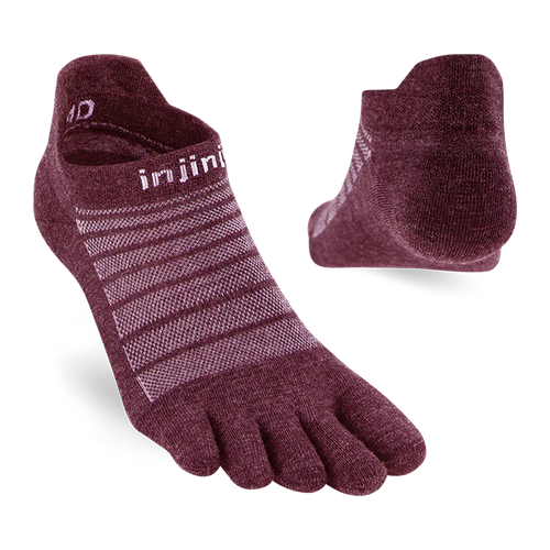 TerraToes Merino Run No-Show Toe Socks — Garnet