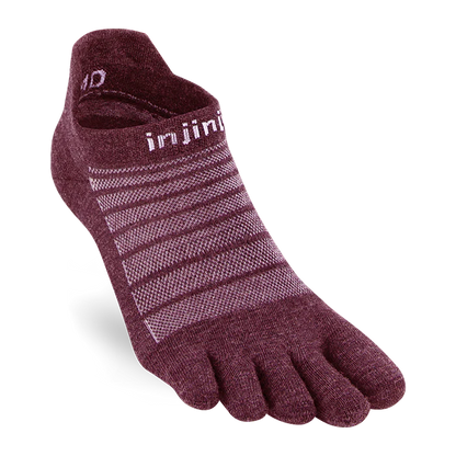 TerraToes Merino Run No-Show Toe Socks — Garnet