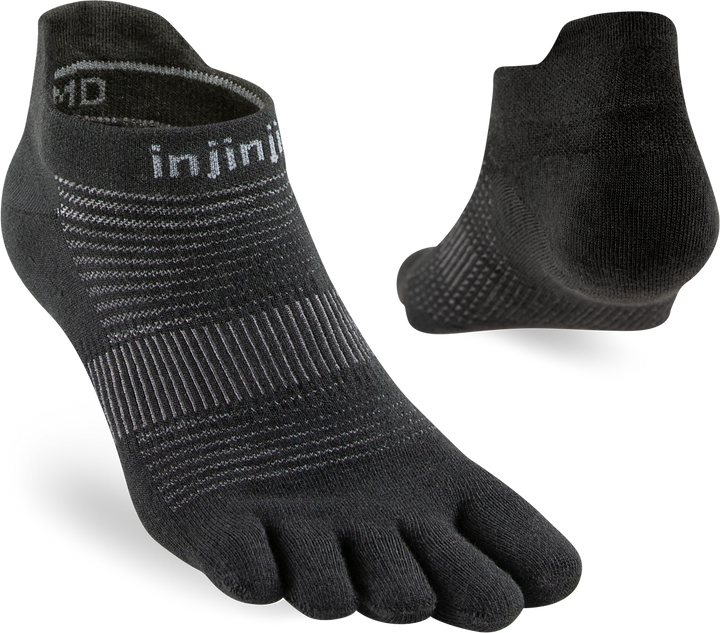 TerraToes Run No-Show Toe Socks — Black